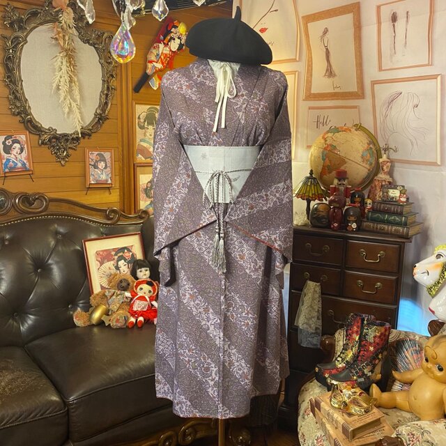 着物 リメイク ワンピース ドレス 洗える 化繊 京袋帯サッシュベルト