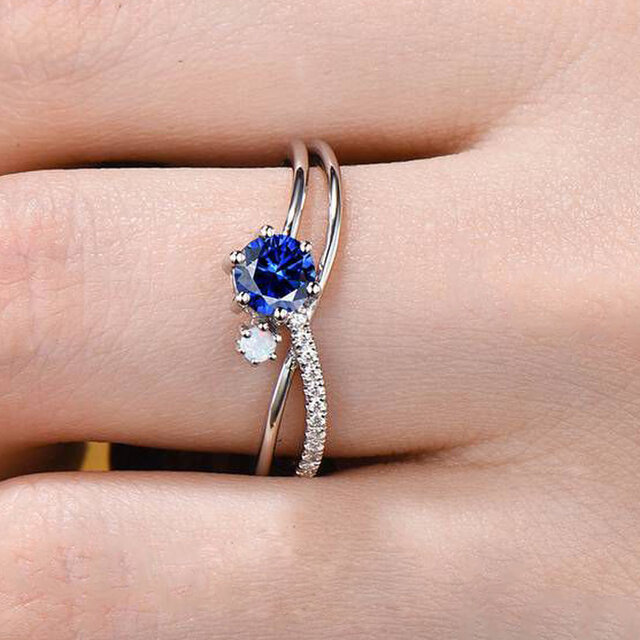9月の誕生石 ブルーサファイア 婚約指輪 10月の誕生石 オパール モアッサナイト 結婚指輪 スプリットシャンクリング