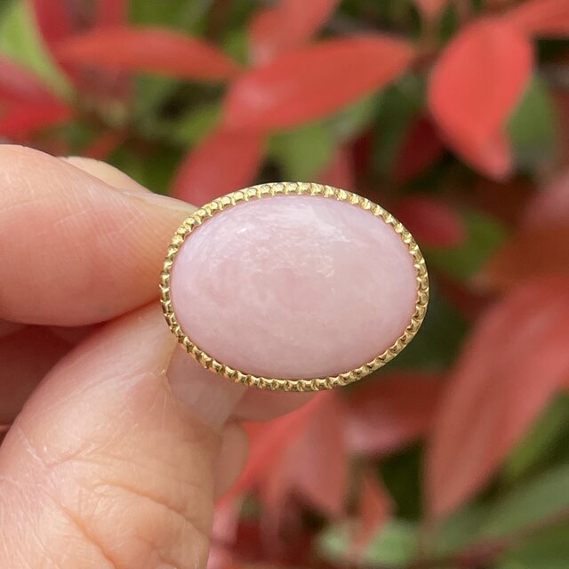 ピンク　オパール　OVカボション　ミル打留　シルバーSV925リング