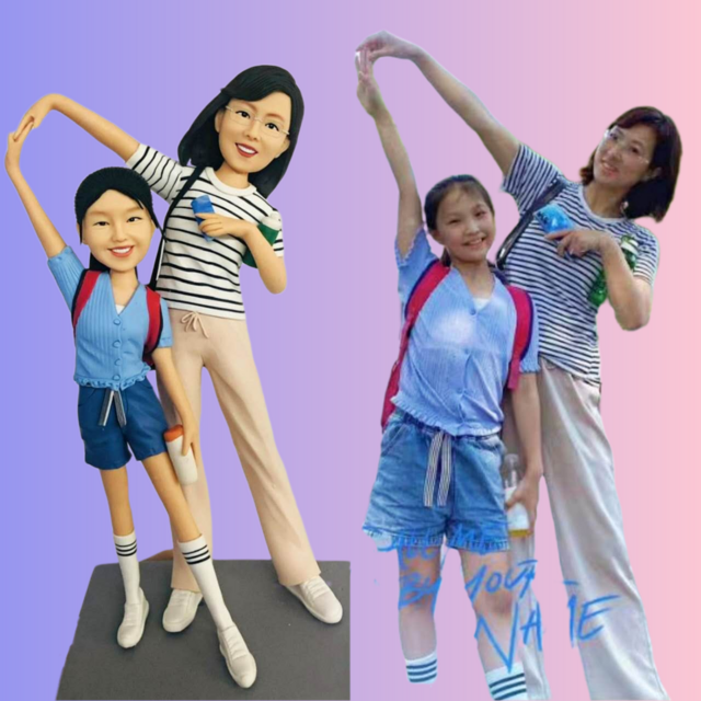 受注制作 大人数❤家族全員 家族コーデ 写真入り 人形 フィギュア❤名入れ 肖像画 似顔絵❤両親の結婚記念日 歓迎会 お祝い、