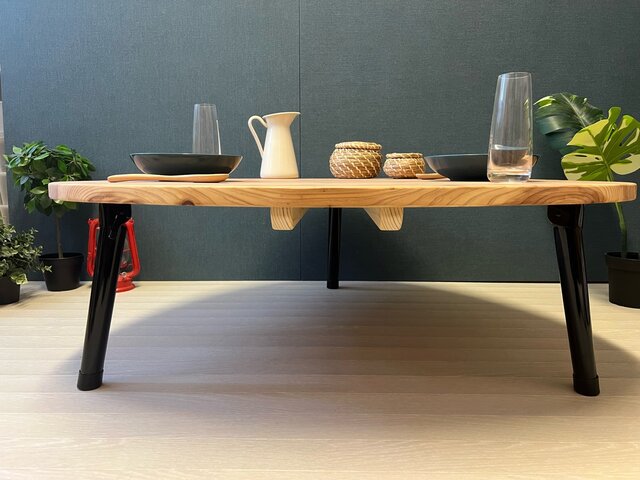 送料無料】 テーブル おにぎり 約90cm 杉 折り畳み アイアン脚 | iichi