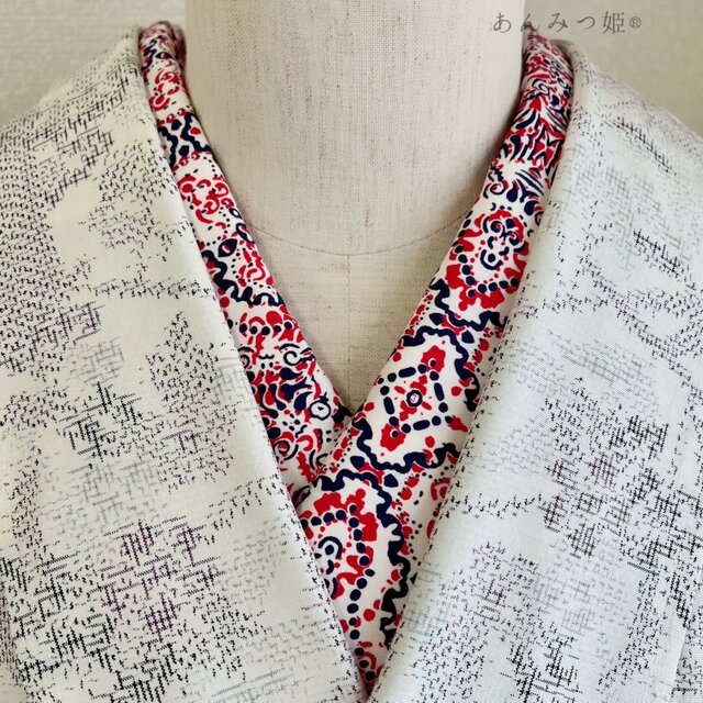 綿の半衿  トリコロールのバンダナ模様