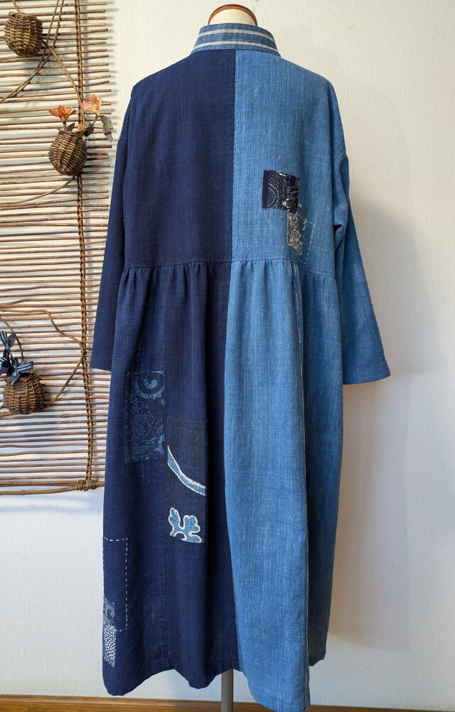✴︎アンティーク藍染✴︎弓浜絣✴︎リメイクワンピース✴︎パッチワーク✴︎一点もの✴︎木綿✴︎ ✴︎アンティーク藍染✴︎弓浜絣✴︎リメイクワンピース