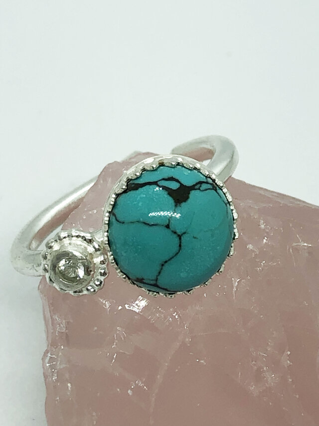 ネットターコイズ　x  ホワイトサファイヤ　イヤーカフ　925