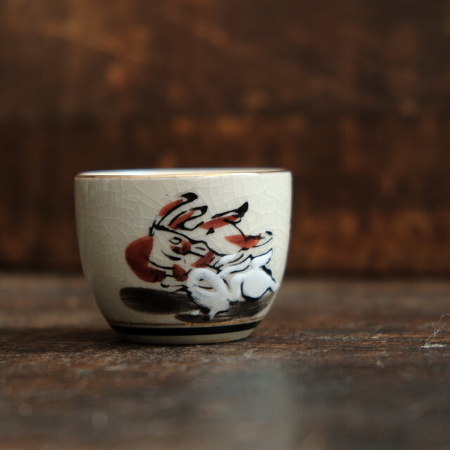 お値下げしました、九谷焼　色絵　兎文　盃　4個組 4.5号皿揃 うさぎ絵変り | Japanese Kutani Store | 九谷焼専門ストア