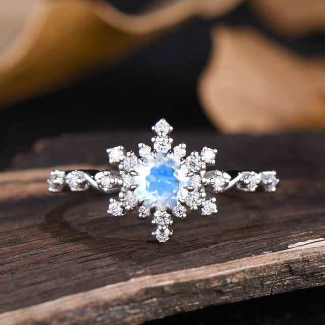 ナチュラル ブルー ムーンストーン 婚約指輪 スノードリフト スノーフレーク リング 6月の誕生石 母の日ギフト