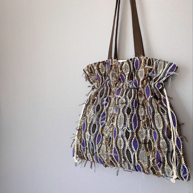 〈Tsukiyo〉大人カラー 手織り ショルダー巾着バッグ