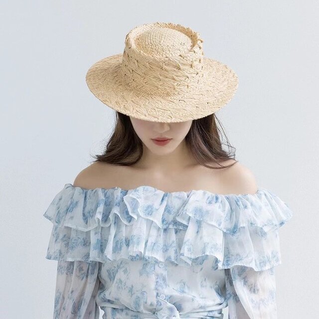 ラフィアハット、麦わら帽子 夏帽子 ヴィンテージ柄 大人