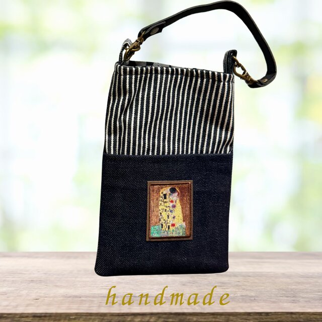 arte｜移動ポケットデニムスマホポーチ（クリムト：接吻）送料無料