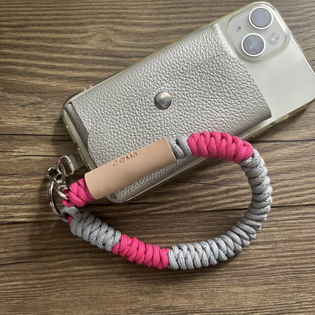 刻印可・本革＋パラコード スマホショートストラップ バイカラー