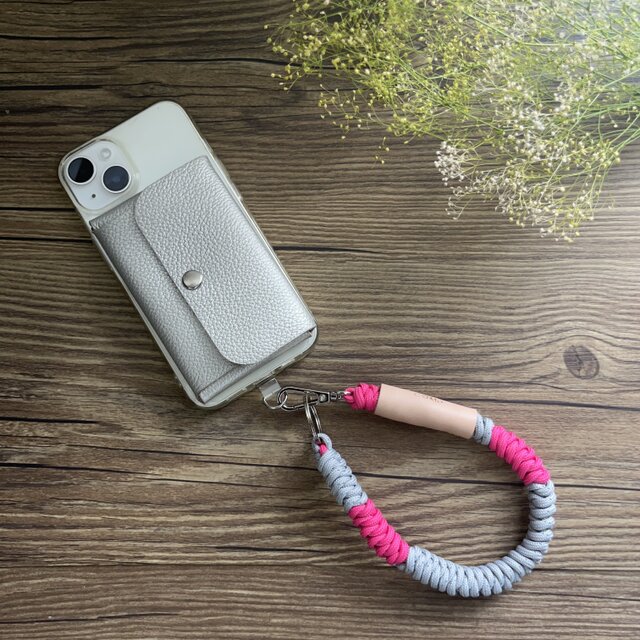 刻印可・本革＋パラコード スマホショートストラップ バイカラー