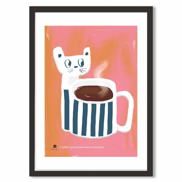 飲みづらいカップ　ネコ　送料無料 　イラスト　たのしくなるお部屋　アート　ポスター　アートポスター　アート/sei検索　3445