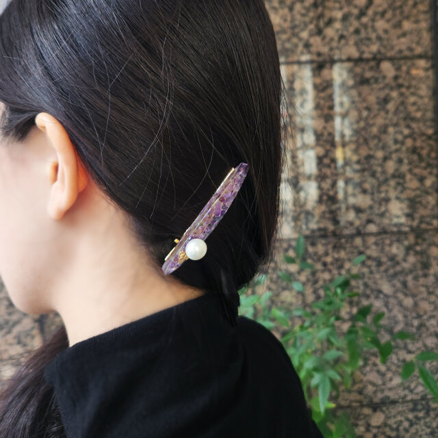真珠とアメジストのジュエル・ヘアクリップ/バレッタ ～百花繚乱