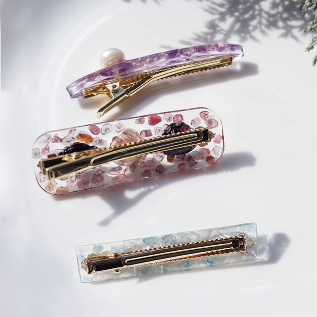 真珠とアメジストのジュエル・ヘアクリップ/バレッタ ～百花繚乱