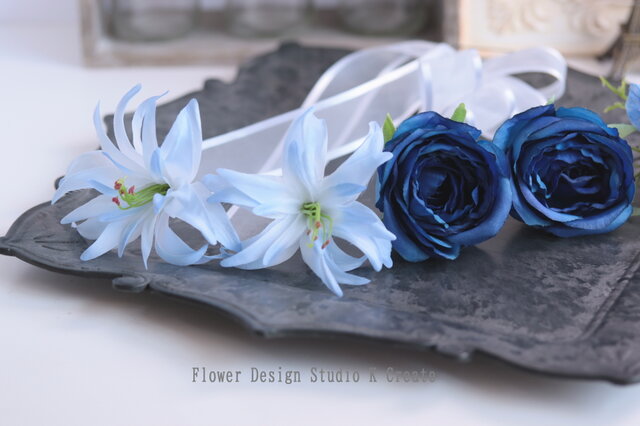 【新品未使用】Reizend(ライツェント)さん 薔薇のヘッドドレス/青 青い薔薇とアジサイのヘッドドレス 髪飾り 青 バラ 結婚式