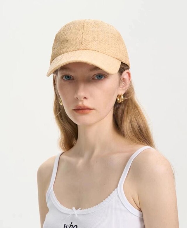 ラフィアハット、麦わら帽子 野球帽、ハンドメイド 夏帽子 大人 クラシックハット 日よけ・UV対策 サイズ調節可能