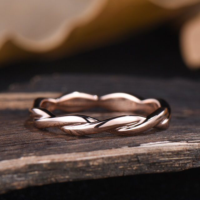 ユニークなツイスト ウェディング バンド プレーン ミニマリスト リング ソリッド ローズ ゴールド カップル リング