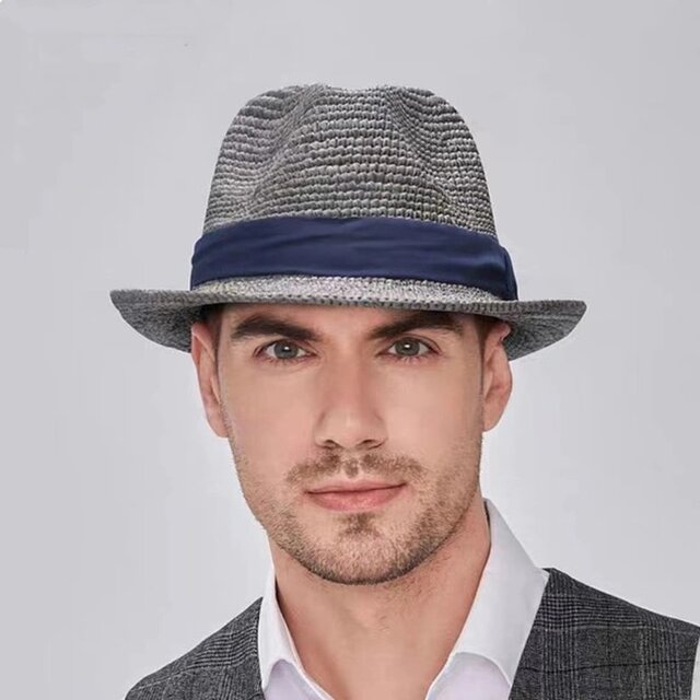 ラフィアハット、中折れ帽子男性、紳士、パナマ帽、フェドーラ帽、麦わら帽子、夏用、ストローハット、日よけ・サイズ調節