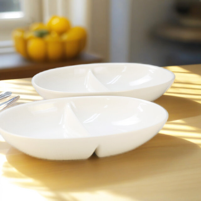 やわらぎ 楕円仕切りボウル 2枚組 白【美濃焼】