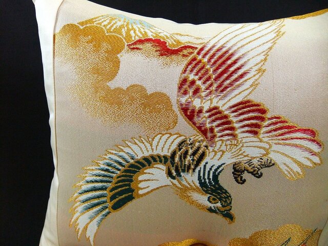2745豪華刺繍！袋帯リメイク 正絹長クッションカバー クリスマス
