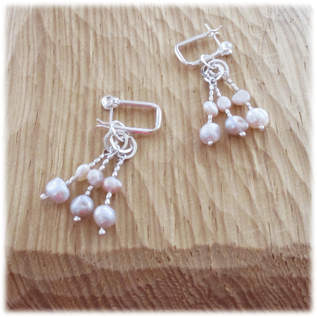 ゆらゆら＊スクエアフープピアス（Silver925×ベビーパール）