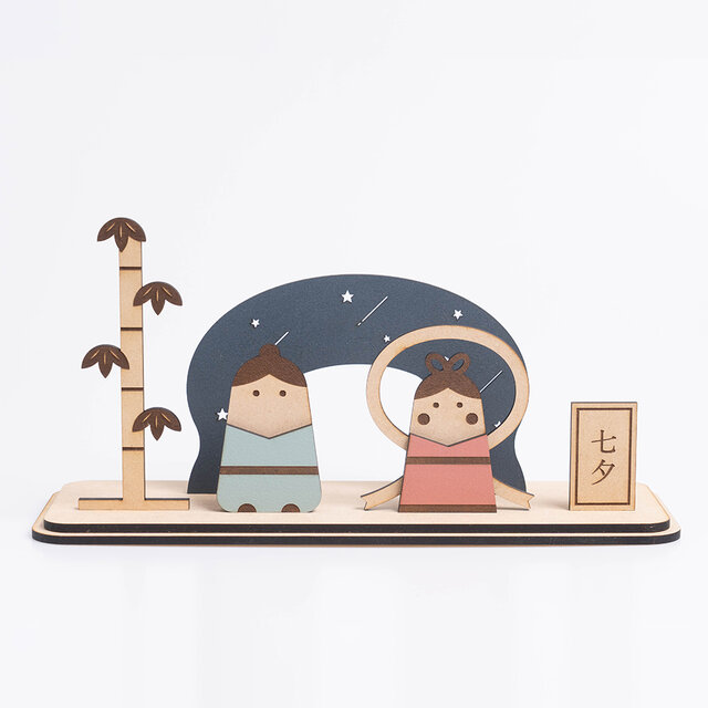 七夕飾り　織姫と彦星　天の川　竹と笹　置物　名札付き