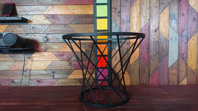 マットブラックでアイアンな丸ベース鉄脚♪ 16×350（550）×430mm