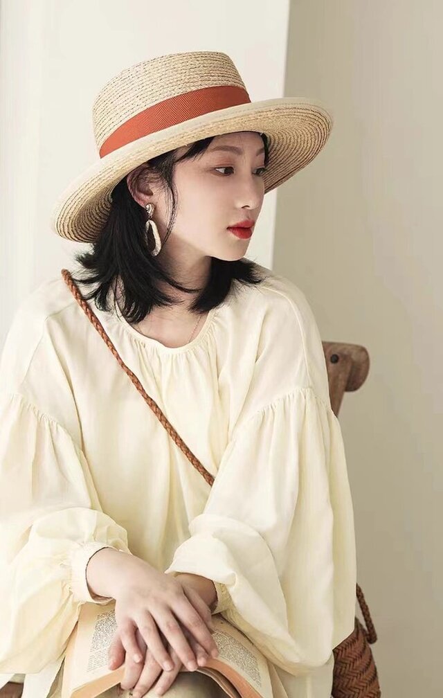 ラフィアハット、麦わら帽子 ミディアムブリム 夏帽子女性 ストロー