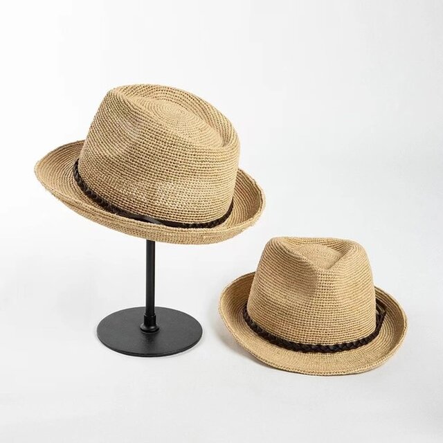 ラフィアハット、麦わら帽子 中折れ帽子 ロールエッジハッ 夏用