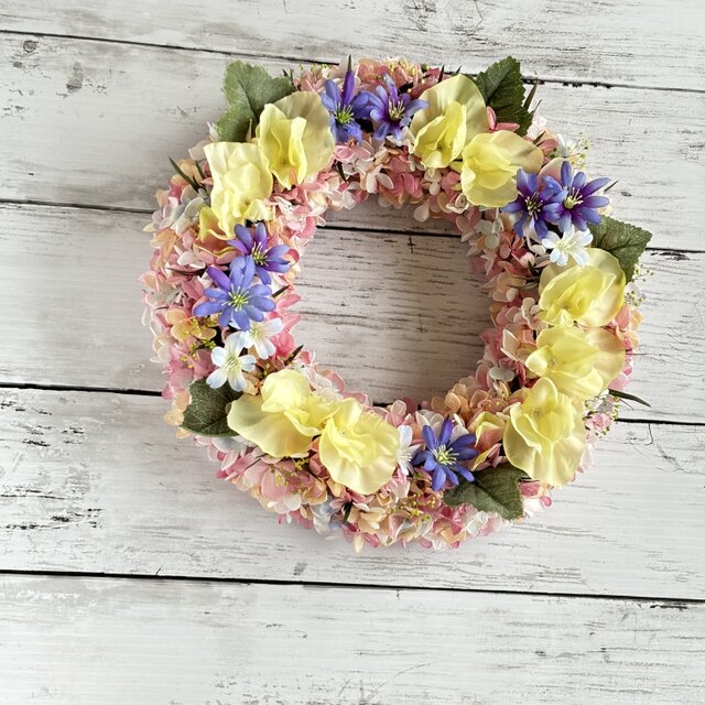 商品名【羽菜】ゆみい♥イエローローズの花束風スワッグリース　 春リース 商品名【羽菜】ゆみい♥イエローローズの花束風スワッグリース