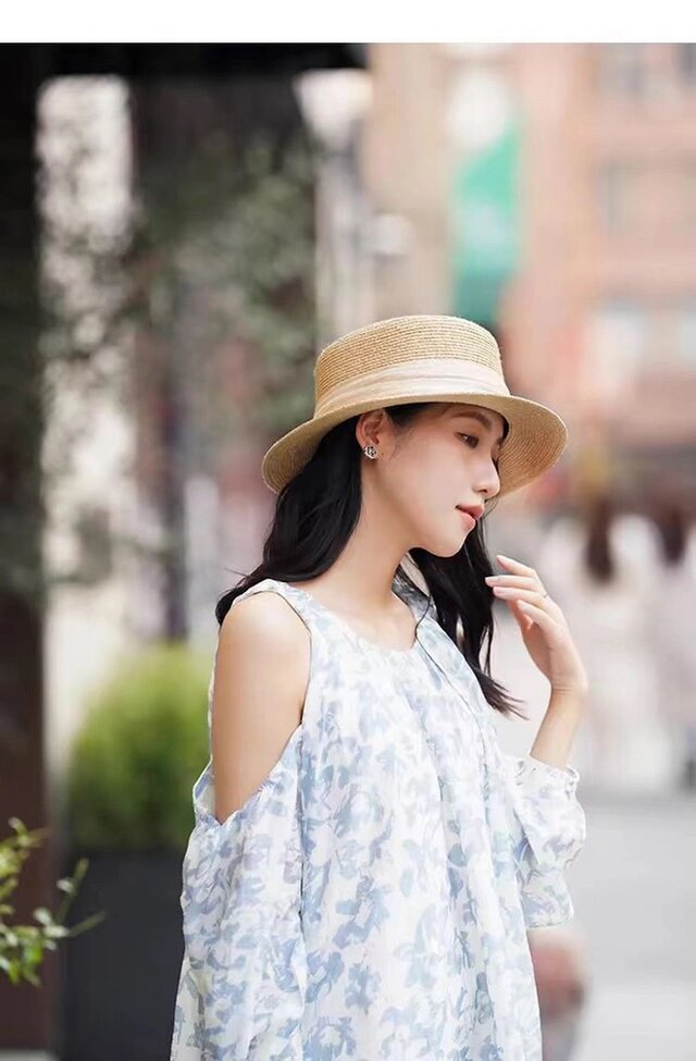 ラフィアハット、麦わら帽子 麻のリボンの夏帽子 大人 ストローハット