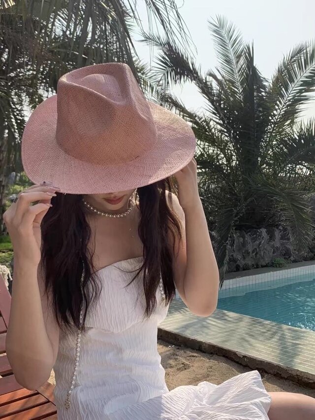 ラフィアハット、麦わら帽子 ロールエッジハッ 最高品質 夏用