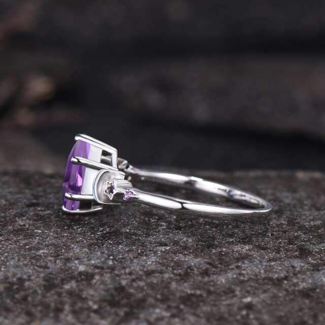 2月の誕生石 天然アメジスト エンゲージリング 925スターリング