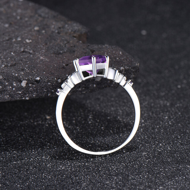 2月の誕生石 天然アメジスト エンゲージリング 925スターリング