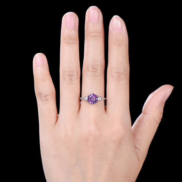 2月の誕生石 天然アメジスト エンゲージリング 925スターリング