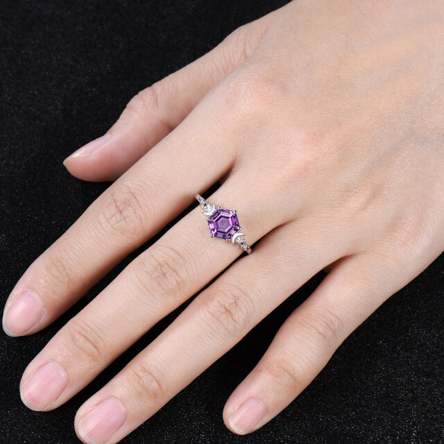 2月の誕生石 天然アメジスト エンゲージリング 925スターリング