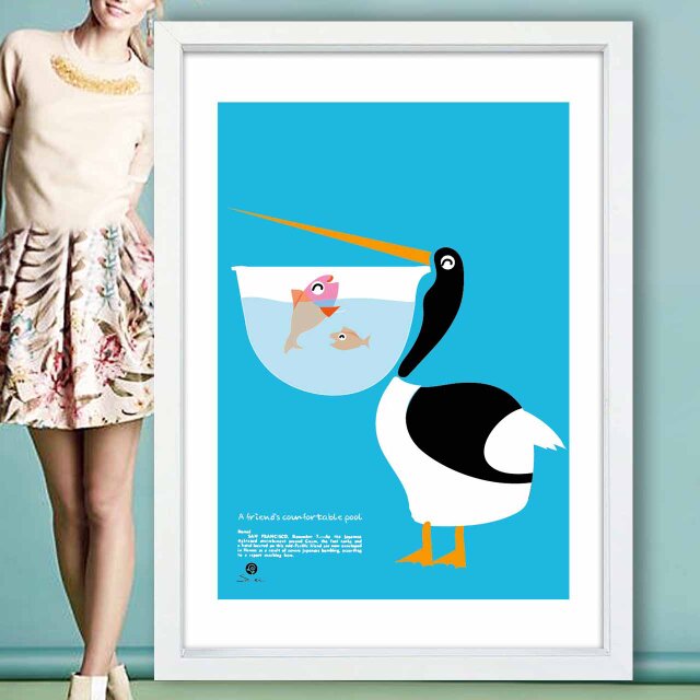 仲よしのたのしいプール　鳥　送料無料 　イラスト　ポスター　アートポスター　アートsei検索新着順　3451