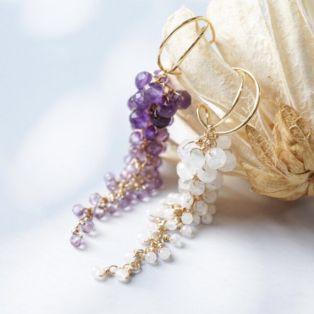 【選べる天然石】藤の花 イヤーカフ 片耳 アメジスト ムーンストーン 天然石 2月 6月 誕生石 14kgf ゴールド