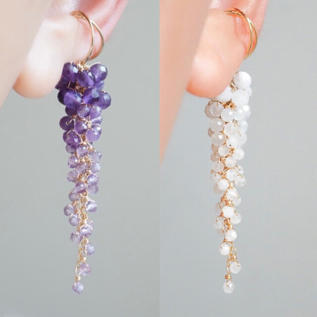 選べる天然石】藤の花 イヤーカフ 片耳 アメジスト ムーン