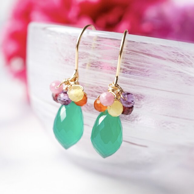 「カーネーション」天然石 誕生石 ピアス イヤリング 14kgf 母の日 春 プレゼント ギフト 金属アレルギー対応