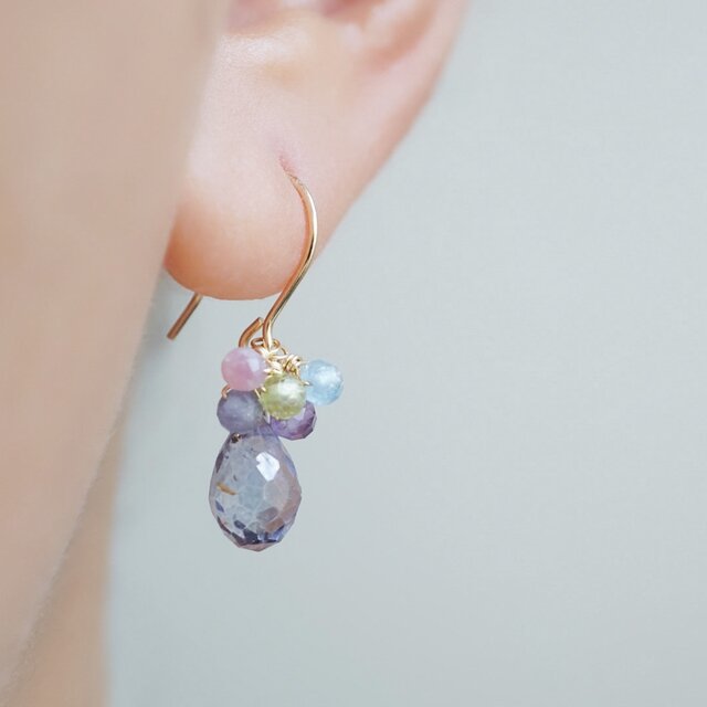 3点セット】「七変化」紫陽花 タンザナイト 天然石 誕生石 ピアス