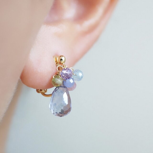 3点セット】「七変化」紫陽花 タンザナイト 天然石 誕生石 ピアス