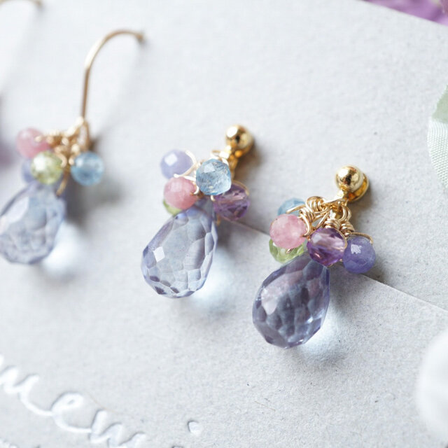 3点セット】「七変化」紫陽花 タンザナイト 天然石 誕生石 ピアス