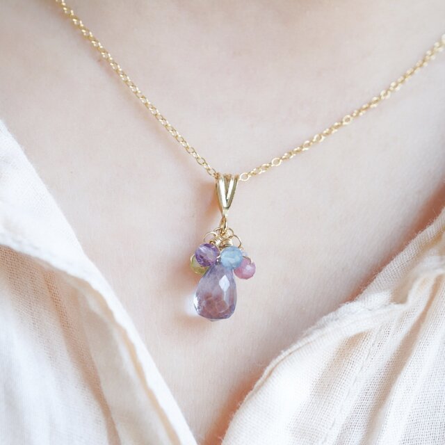 アジサイ ダイヤモンドネックレス 七変化」紫陽花 アジサイ ネックレス タンザナイト 天然石