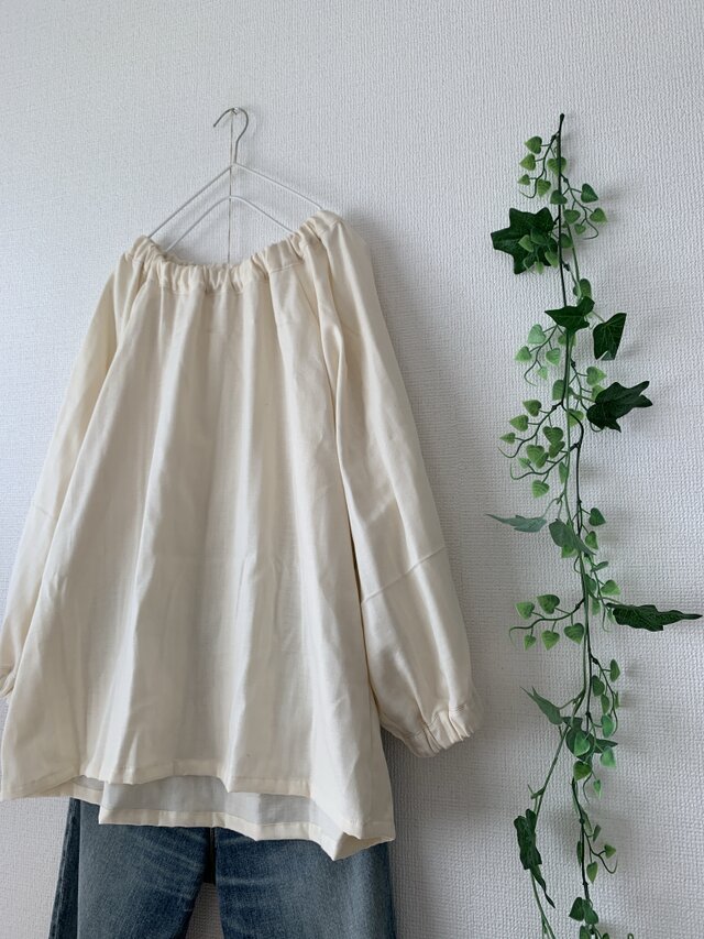 オーガニックダブルガーゼゴムギャザーブラウス