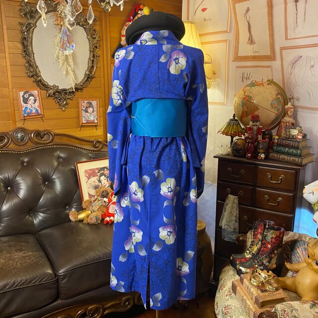 浴衣リメイク セミロング ワンピース ドレス 帯サッシュベルト