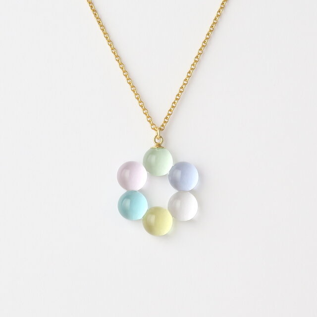 パステルカラーリース＊14KGF ガラスネックレス