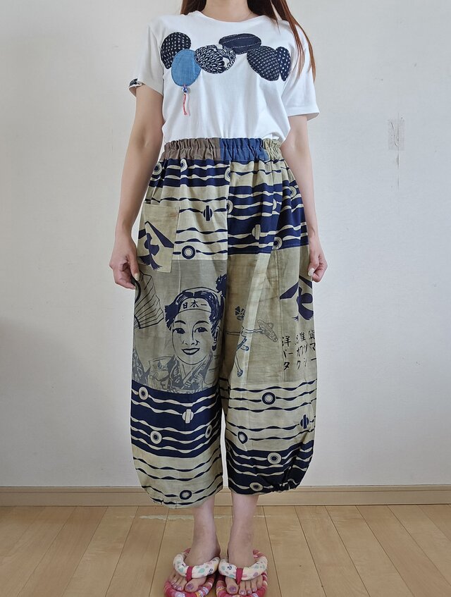 着物リメイク　手作り　染め　手ぬぐい　パンツ