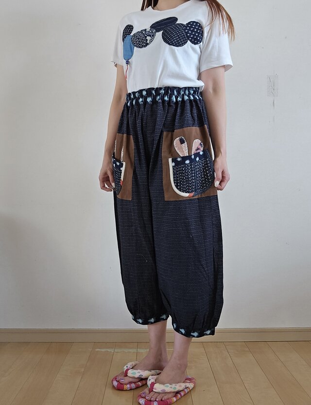 着物リメイク 手作り 絣 ポケットアップリケ パンツ | iichi 日々の