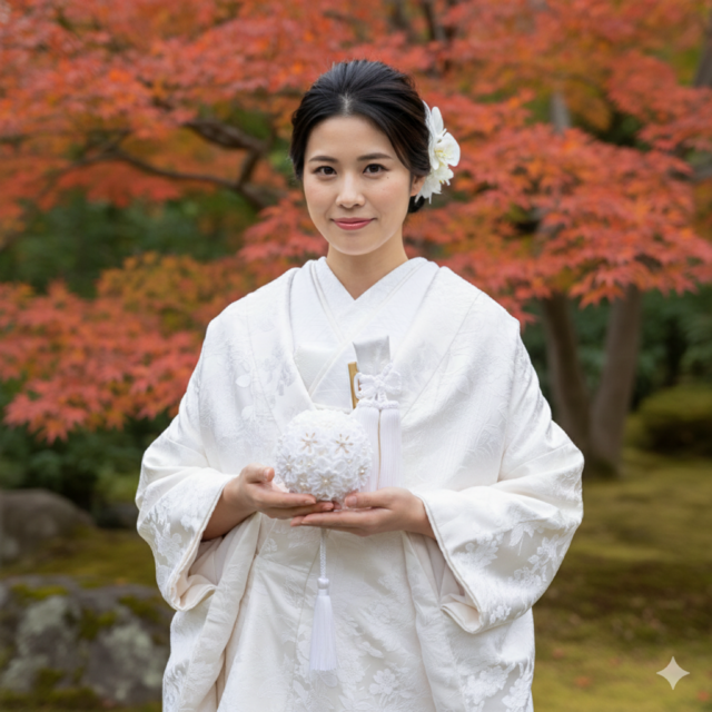 フラワーボール　ちりめんボール　ブーケ　ボールブーケ　装花　ブライダルブーケ　前撮りブーケ　和装ブーケ　つまみ細工